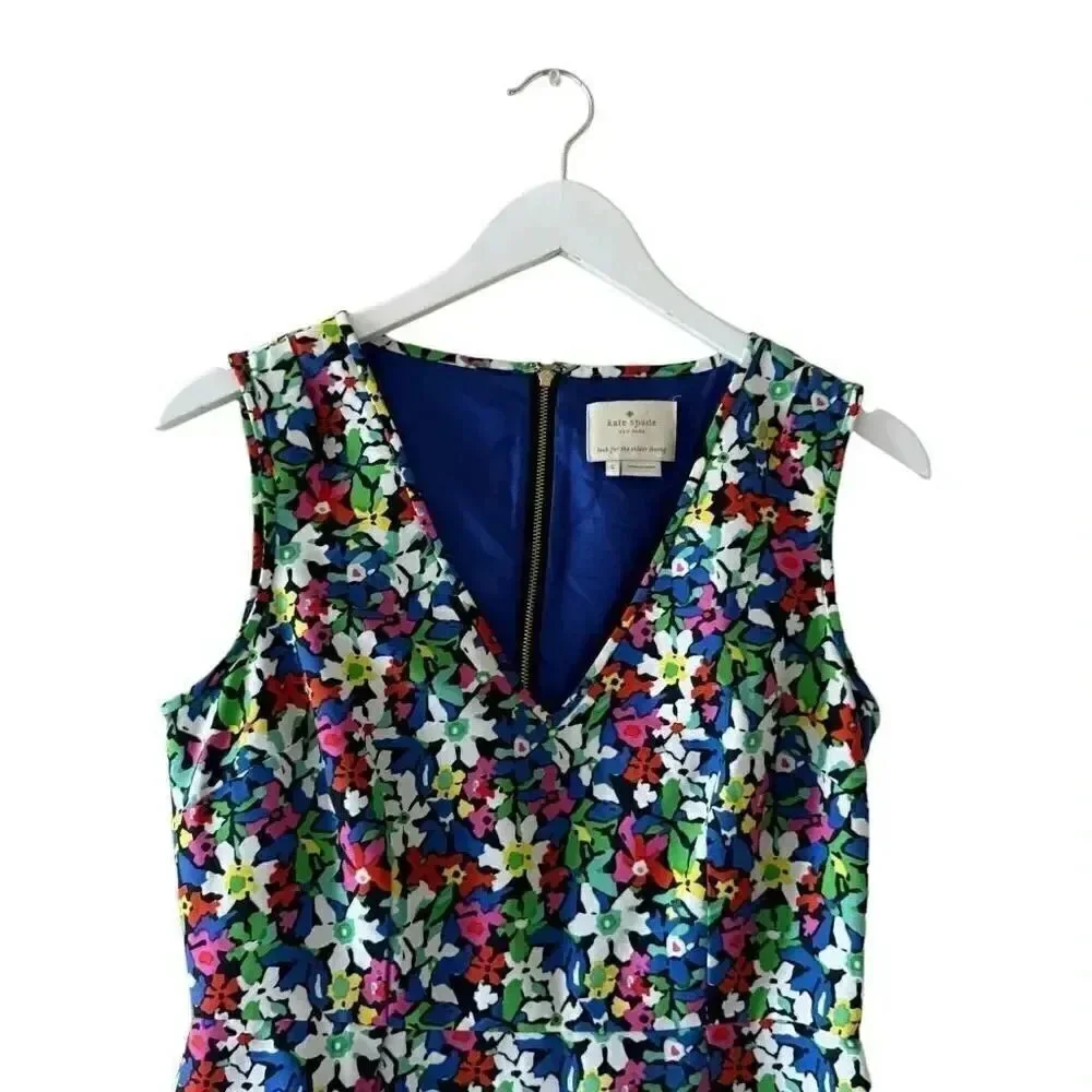 Kate Spade Mira In Full Bloom Floral Sheath Bright Blue Silk SZ 6 #2120